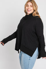 Black Soft Knit Dolman Sleeve Cowl Neck Plus Top