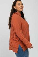 Orange Soft Knit Dolman Sleeve Cowl Neck Plus Top