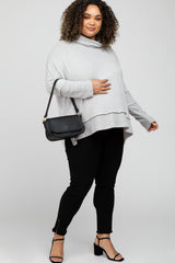 Heather Grey Soft Knit Dolman Sleeve Cowl Neck Maternity Plus Top