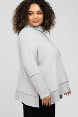 Heather Grey Soft Knit Dolman Sleeve Cowl Neck Maternity Plus Top