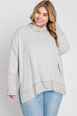 Heather Grey Soft Knit Dolman Sleeve Cowl Neck Plus Top