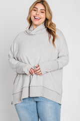 Heather Grey Soft Knit Dolman Sleeve Cowl Neck Plus Top