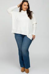 Ivory Soft Knit Dolman Sleeve Cowl Neck Plus Top