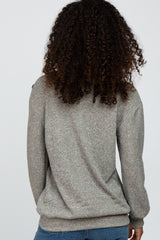 Heather Grey Ribbed Mock Neck Button Trim Long Sleeve Top