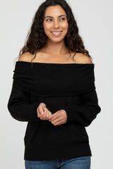 Black Off Shoulder Foldover Maternity Sweater