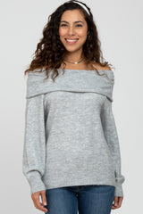 Heather Grey Off Shoulder Foldover Sweater