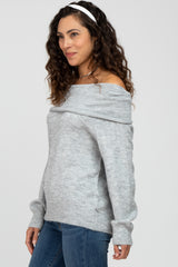 Heather Grey Off Shoulder Foldover Sweater