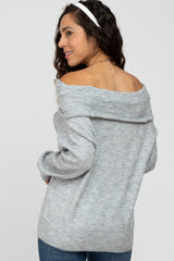 Heather Grey Off Shoulder Foldover Sweater