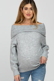 Heather Grey Off Shoulder Foldover Maternity Sweater