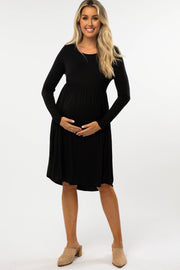 Black 3/4 Sleeve Babydoll Maternity Dress