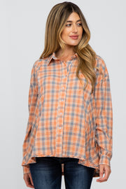 Faded Orange Plaid Button Down Maternity Top