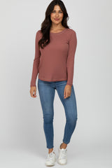 Mauve Pointelle Knit Long Sleeve Top