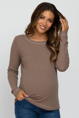 Taupe Pointelle Knit Long Sleeve Maternity Top