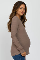 Taupe Pointelle Knit Long Sleeve Maternity Top