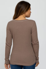 Taupe Pointelle Knit Long Sleeve Maternity Top