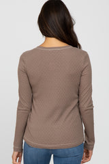 Taupe Pointelle Knit Long Sleeve Top