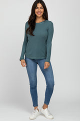 Teal Pointelle Knit Long Sleeve Top