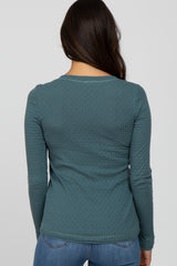 Teal Pointelle Knit Long Sleeve Top