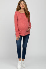 Red Heathered Maternity Long Sleeve Top