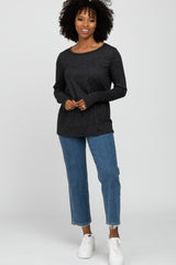 Black Heathered Long Sleeve Top