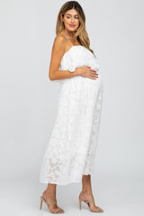 White Floral Maternity Midi Dress