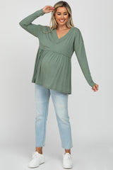 Olive Ribbed Long Sleeve Maternity Babydoll Top