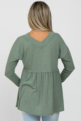 Olive Ribbed Long Sleeve Maternity Babydoll Top