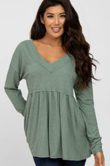 Olive Ribbed Long Sleeve Maternity Babydoll Top