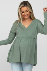 Olive Ribbed Long Sleeve Maternity Babydoll Top