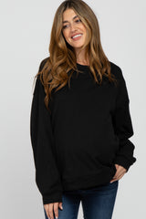 Black Soft Fuzzy Lining Maternity Sweatshirt