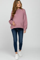 Mauve Soft Fuzzy Lining Maternity Sweatshirt