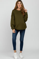 Olive Soft Fuzzy Lining Maternity Sweatshirt