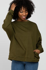 Olive Soft Fuzzy Lining Maternity Sweatshirt