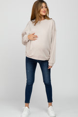 Beige Soft Fuzzy Lining Maternity Sweatshirt