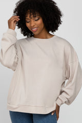 Beige Soft Fuzzy Lining Maternity Sweatshirt