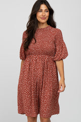 Rust Ditsy Floral Smocked Dress