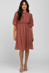 Rust Ditsy Floral Smocked Maternity Dress