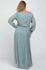 Mint Green Metallic Chiffon Maternity Plus Maxi Dress