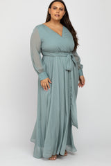 Mint Green Metallic Chiffon Plus Maxi Dress