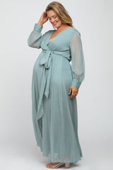 Mint Green Metallic Chiffon Maternity Plus Maxi Dress