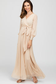 Cream Metallic Chiffon Maxi Dress