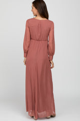 Pink Metallic Chiffon Maxi Dress