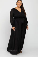 Black Metallic Striped Chiffon Maternity Plus Maxi Dress