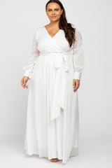 White Metallic Striped Chiffon Maternity Plus Maxi Dress