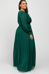 Forest Green Metallic Striped Chiffon Plus Maxi Dress