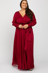 Burgundy Metallic Striped Chiffon Maternity Plus Maxi Dress