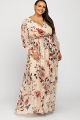 Cream Floral Chiffon Maternity Plus Maxi Dress