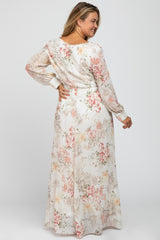 Ivory Floral Chiffon Maternity Plus Maxi Dress