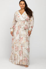 Ivory Floral Chiffon Plus Maxi Dress