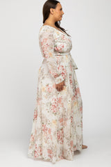 Ivory Floral Chiffon Plus Maxi Dress